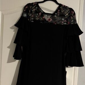 Elegant Black Floral Embroidered Dress
